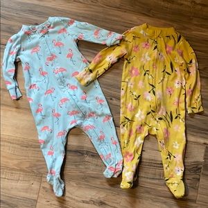 2 baby girl footie onesies